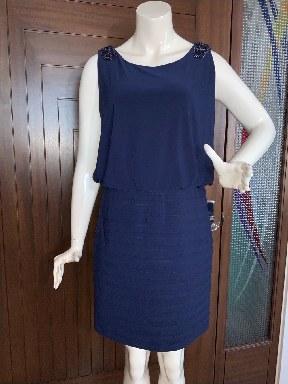 JESSICA Beaded Dress, Navy, Sz 12P, NWT